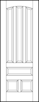 stile and rail interior wood doors with three arched vertical top panels and three bottom sunken panels