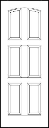 custom panel front entry doors with six horizontal equal sunken panels with slight arch top