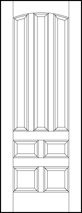 custom panel interior doors with three tall sunken panels with slight arch and four bottom squares