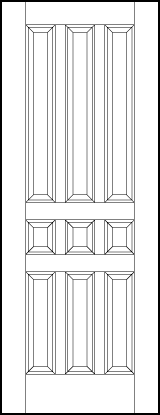 custom panel front entry doors with six vertical and three small center square sunken panels