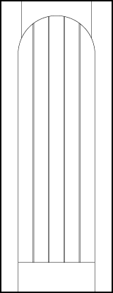 tongue and groove interior door with six vertical parallel v-groove cuts and radius-top arch