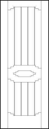 tongue and groove interior door with six vertical parallel v-groove cuts and squared arches and center oval