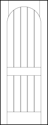 tongue and groove interior door with six v-groove vertical lines with radius-arch top with tall center and bottom