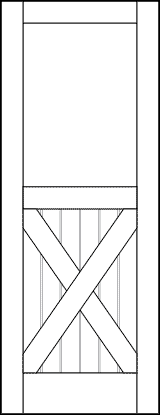 v groove interior doors with large top panel and six vertical rail pattern on bottom with x on top