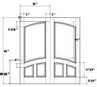 technical cad drawing of a customized door, a TS3140 common arch pair, desiged with the TruStile Door Design Tool