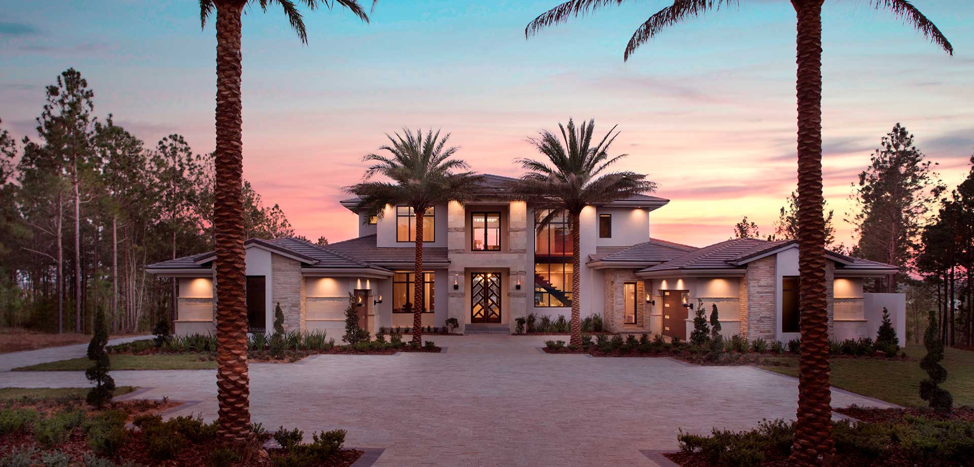 Exterior of modern tuscan style home in Orlando