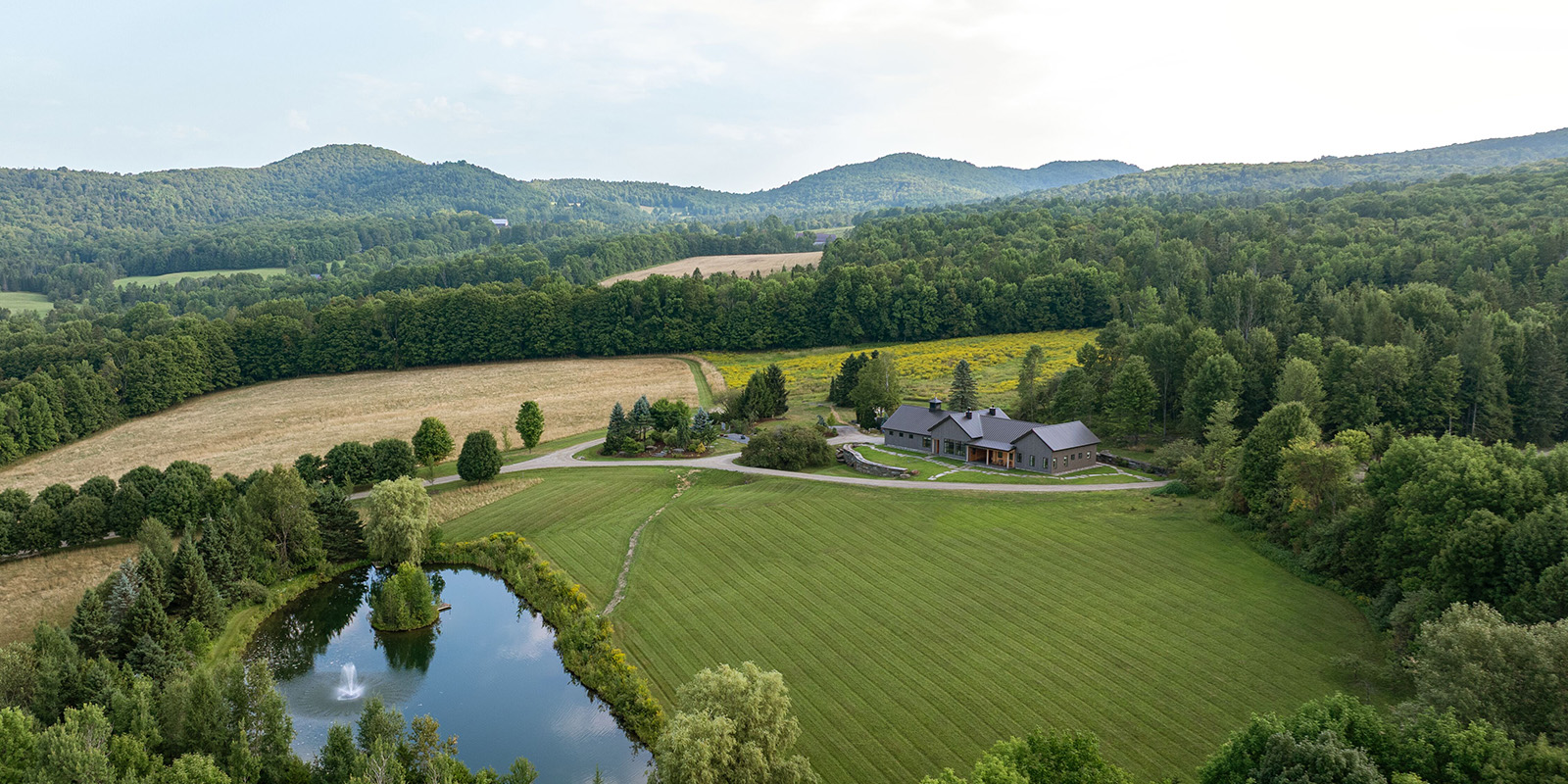 Aerial view of rustic home in Vermont