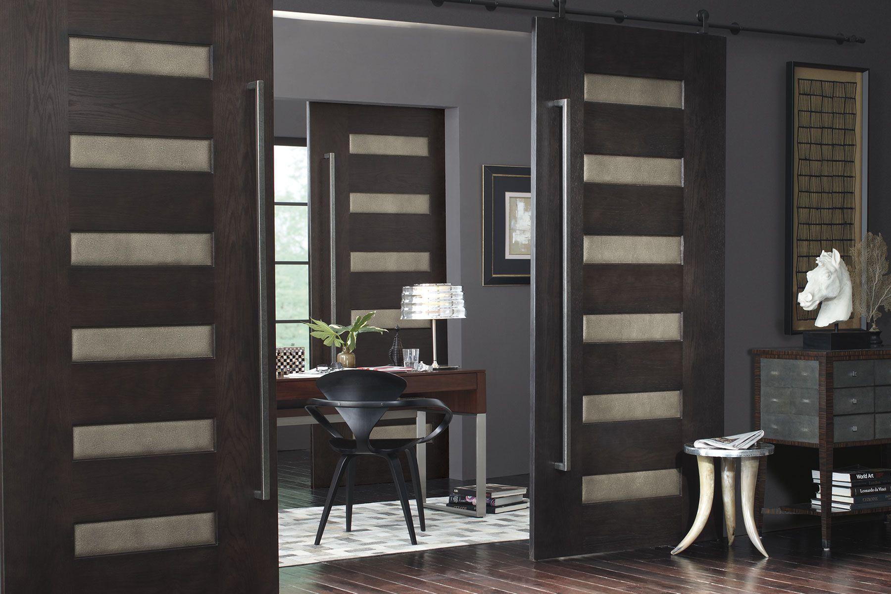 dual barn modern style interior doors with six glass inserts