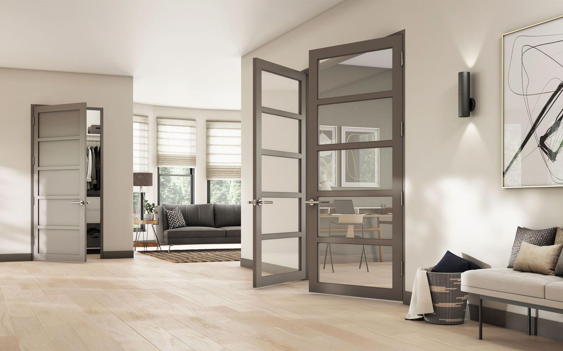 dual interior french doors with five internal glass inserts