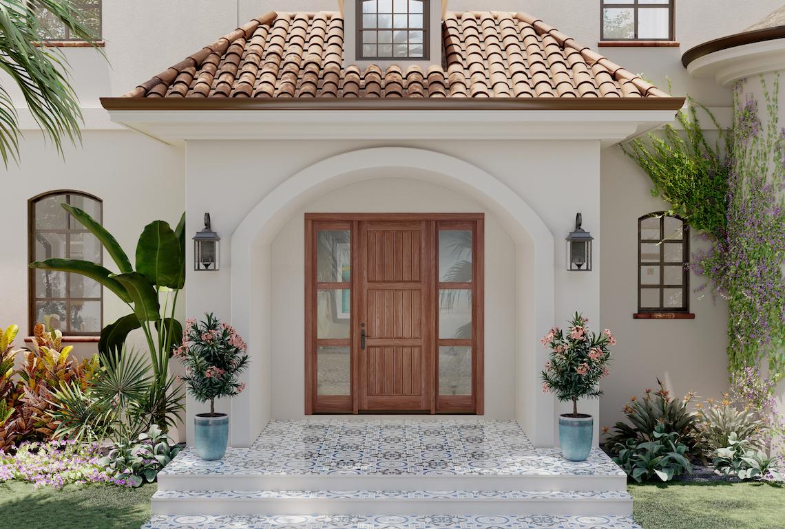 entry system with mediterranean doors and sidelites