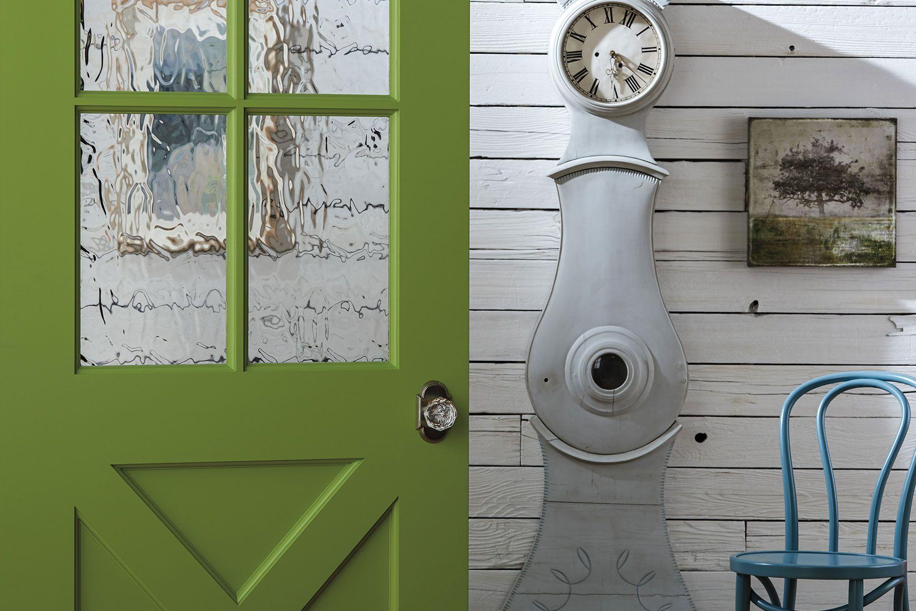 green cottage door farmhouse style entryway