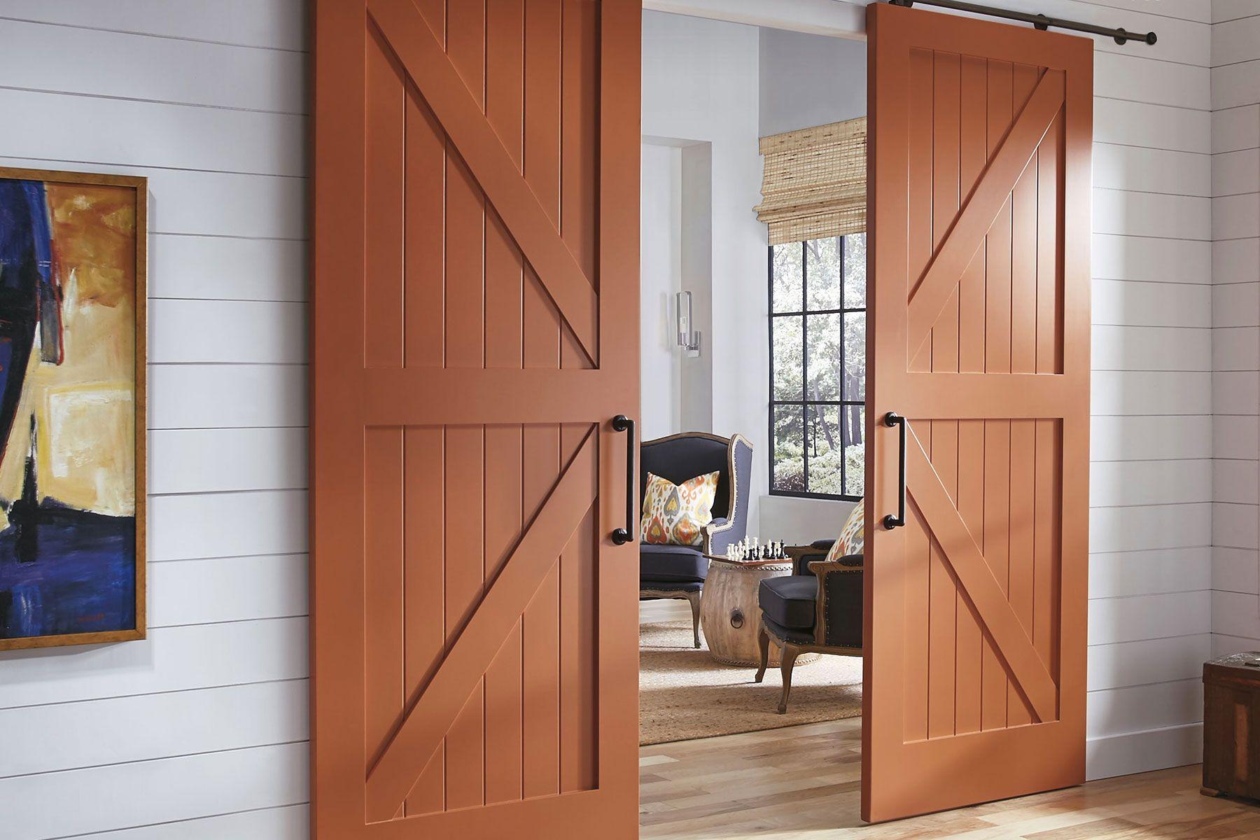 two wooden barn door v groove doors modern farmhouse style