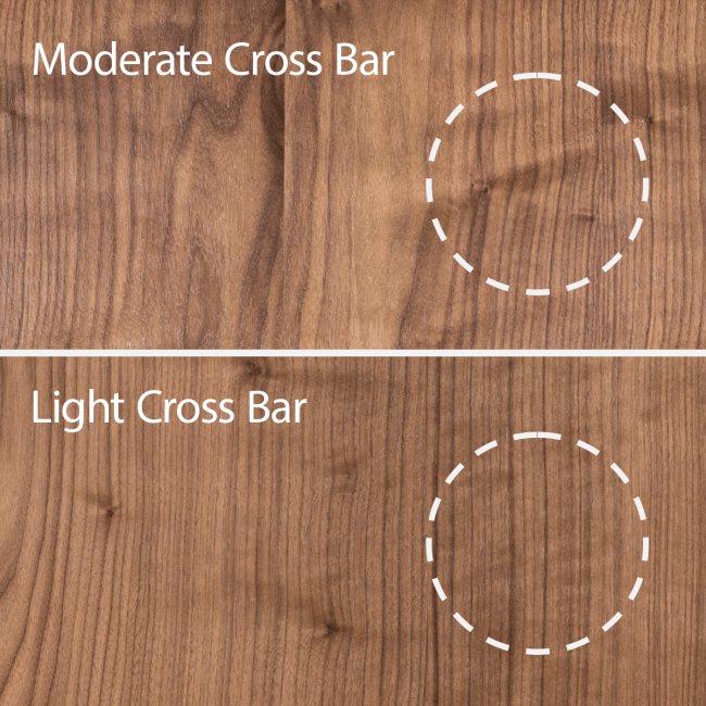 samples of walnut displaying light and moderate cross bar