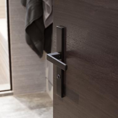 Detail of a TMF1000 flush door in walnut with Ebony stain.