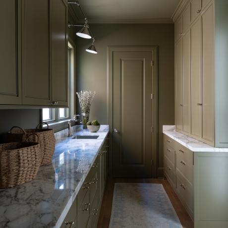 Butler's pantry features MDF TS1000 with low profile bolection moulding and double hip panel