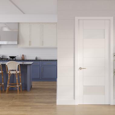 tm9110 modern door set in a light, coastal kitchen.