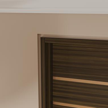 TMIR3200 in mahogany with Espresso finish, 1/2” Brushed brass inlay, and flush-to-wall jamb with 1/2” Z-reveal trim