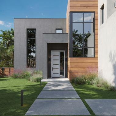 TMFG5010-ES102 modern entry system with clear glass. 