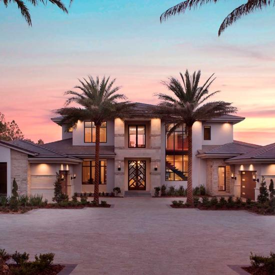 Exterior of modern tuscan style home in Orlando