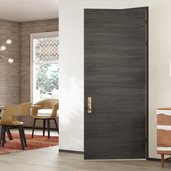 TMF1000 modern flush wood door in walnut with Slate stain.