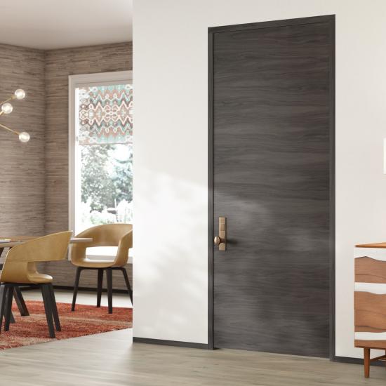 TMF1000 modern flush wood door in walnut with Slate stain.