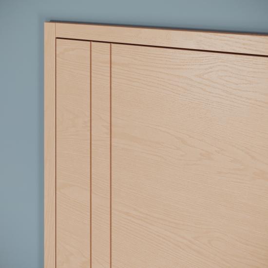 TMIR1014 in plain sawn white oak with Bleached finish and 1/4” kerf cut detail with projected jamb and door