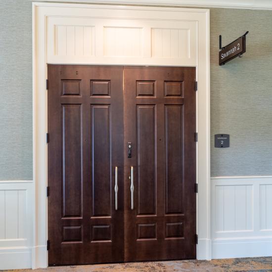 Pair of TS6050 doors in maple with Roman Ogee (OG) sticking and Scoop (B) bladder-pressed panel.