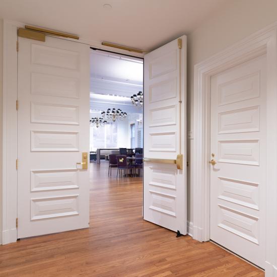 Custom multi-panel doors in MDF with Bolection Moulding (BM) and Senior Raised (E) panel.