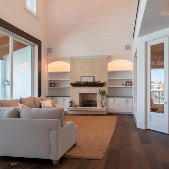 A study next to the living room features a pair of FL110 doors in MDF with Roman Ogee (OG) sticking, Raised (A) panel and clear glass.