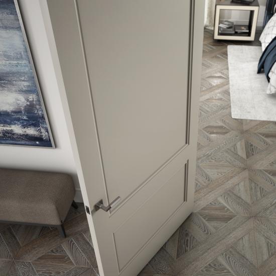Detail of a TS2060 door in MDF with Cove (CV) applied moulding and Flat (C) panel.