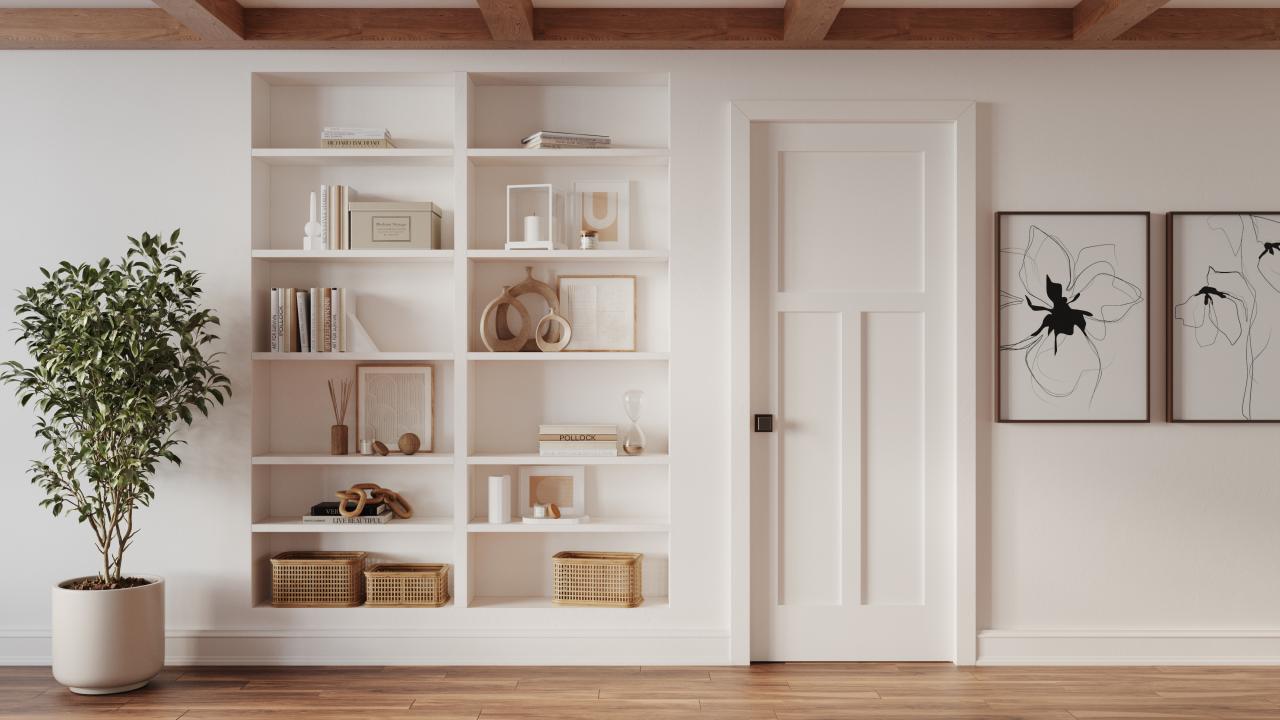 TS3300 white mdf door near a bookshelf.