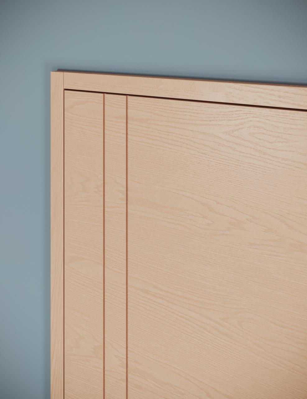 TMIR1014 in plain sawn white oak with Bleached finish and 1/4” kerf cut detail with projected jamb and door