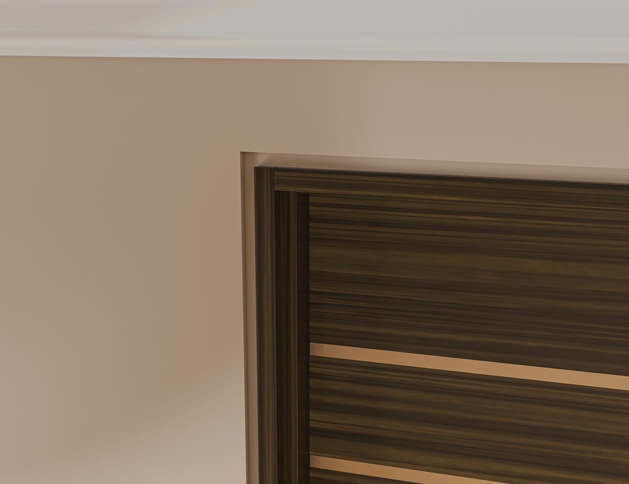 TMIR3200 in mahogany with Espresso finish, 1/2” Brushed brass inlay, and flush-to-wall jamb with 1/2” Z-reveal trim