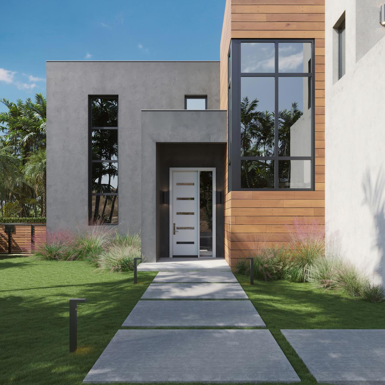 TMFG5010-ES102 modern entry system with clear glass. 