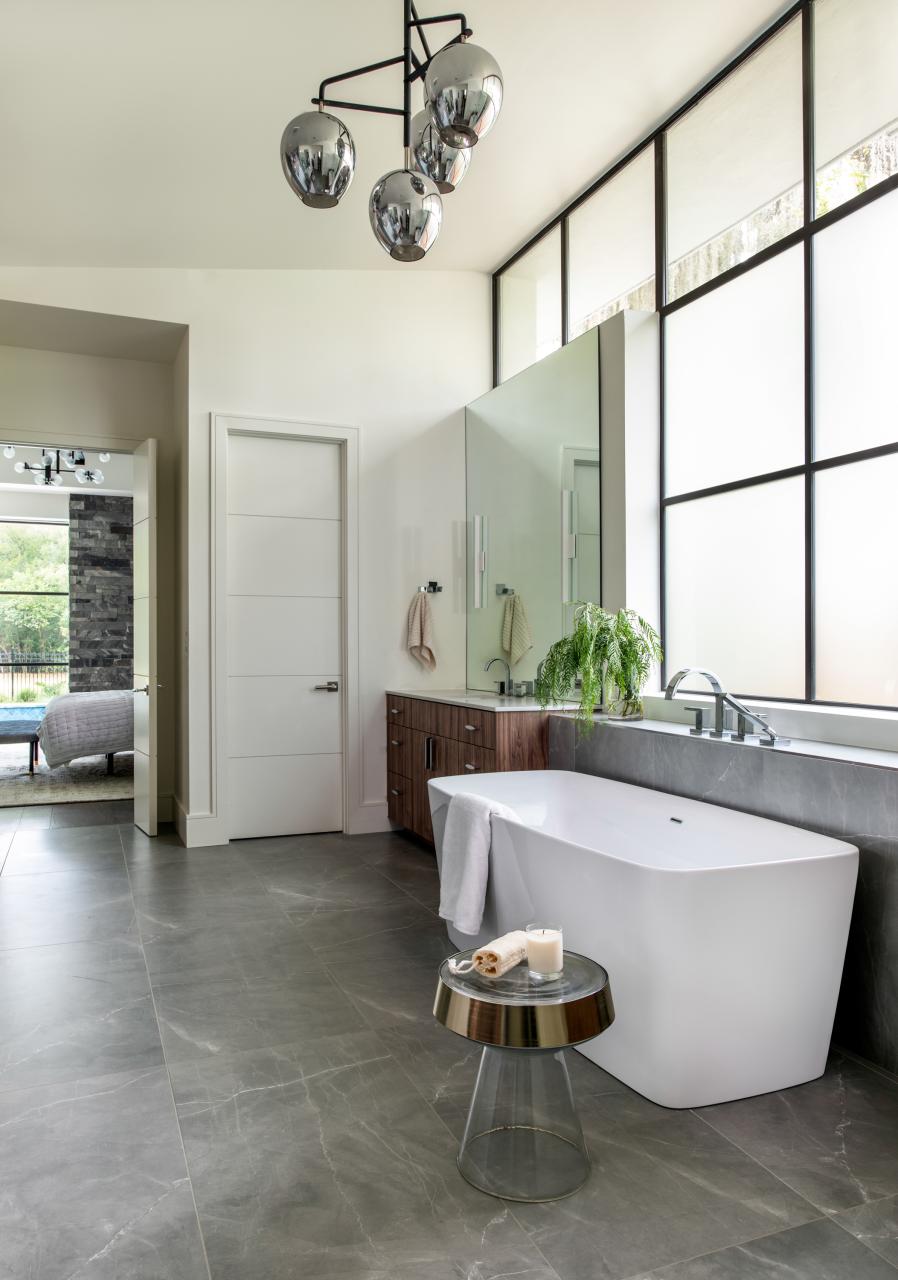 Master bath features TMIR5000 doors in MDF with 1/4" kerf cut reveal