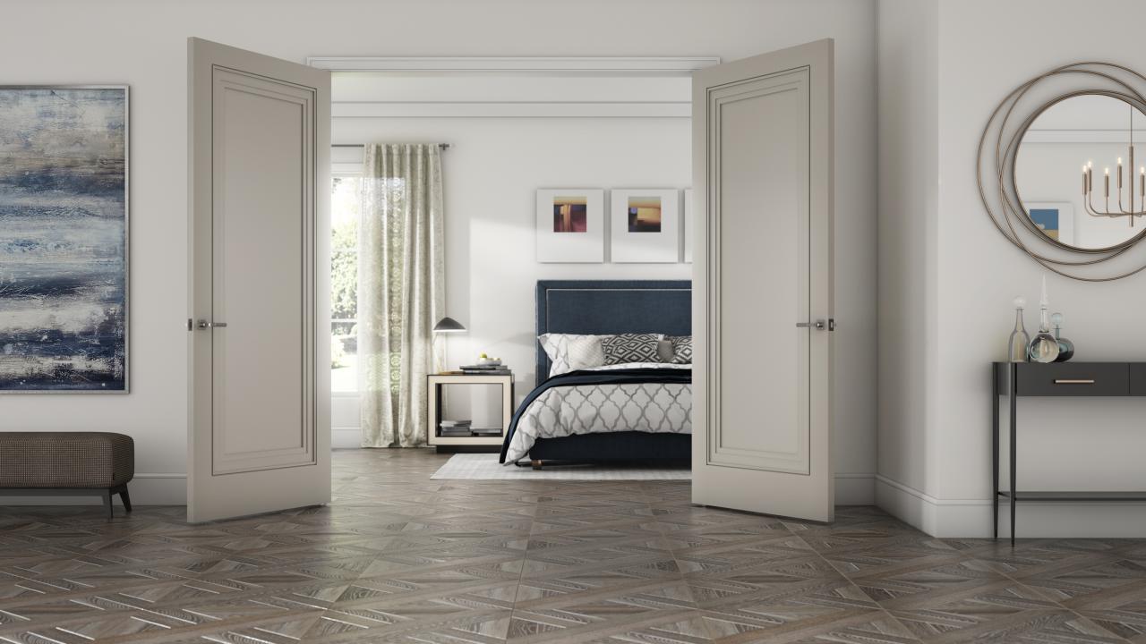 Pair of TS1000 doors in MDF with Empire (EM) applied moulding and Flat (C) panel.
