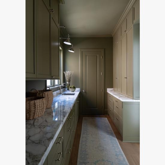 Butler's pantry features MDF TS1000 with low profile bolection moulding and double hip panel