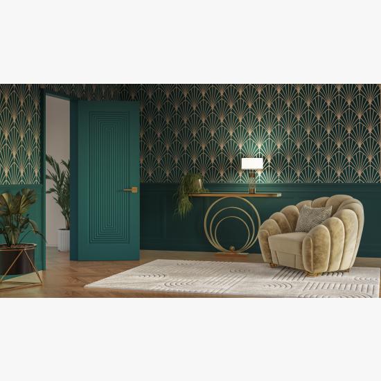 tmb1050 tambour door set in a decorative green room.