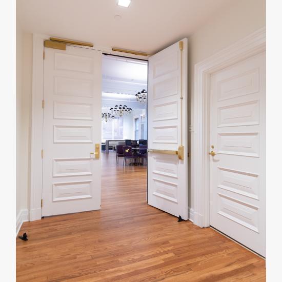 Custom multi-panel doors in MDF with Bolection Moulding (BM) and Senior Raised (E) panel.