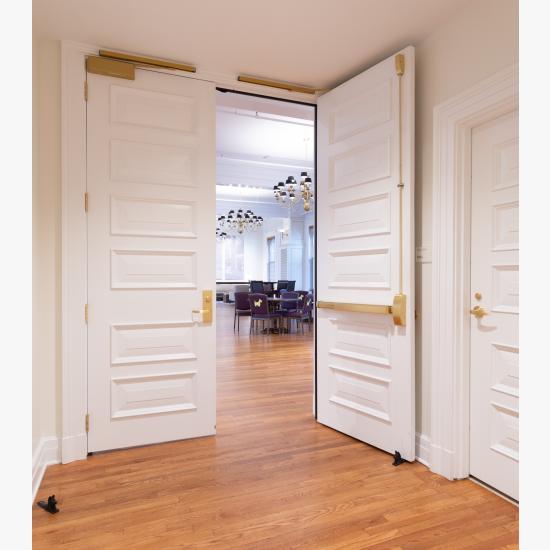 Custom multi-panel doors in MDF with Bolection Moulding (BM) and Senior Raised (E) panel.