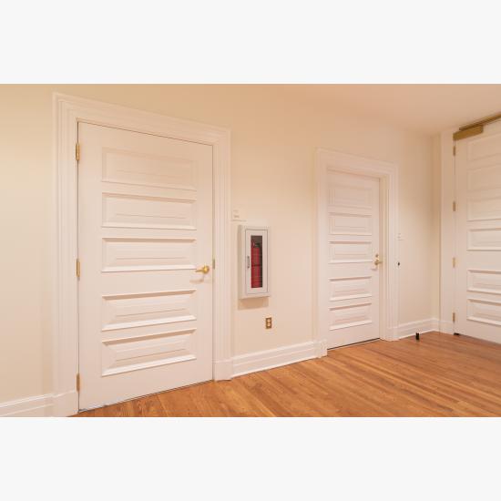 Custom multi-panel doors in MDF with Bolection Moulding (BM) and Senior Raised (E) panel.