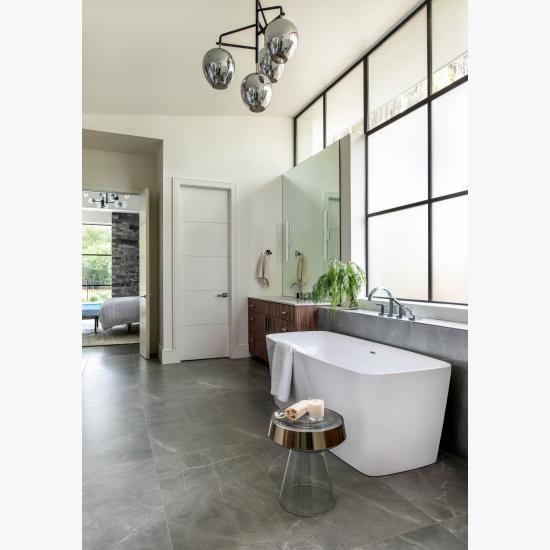 Master bath features TMIR5000 doors in MDF with 1/4" kerf cut reveal