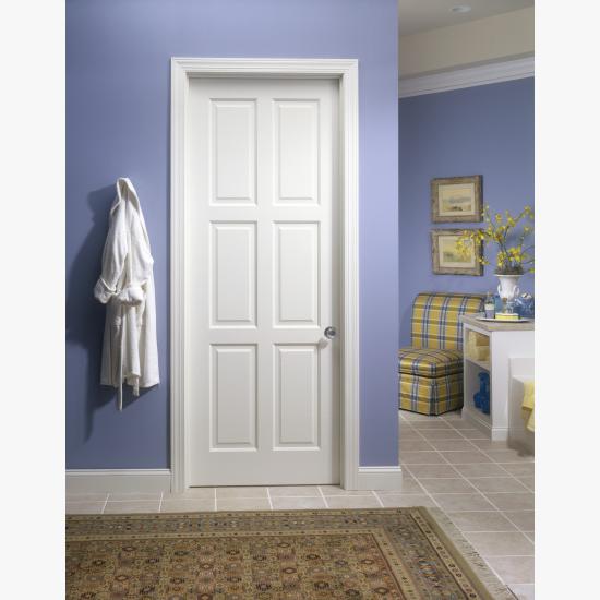 This bathroom features a TS6080 in MDF with custom sticking and raised (A) panel.