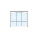 square front entry craftsman style transom windows with true divided lites between nine glass panels and arch-top