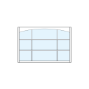 rectangle front entry craftsman style transom windows with true divided lites between nine glass panels and arch-top