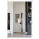 VG2100 pocket door in MDF with Square Stick (SS) sticking, V-groove panel and top panel replace with clear glass.
