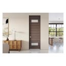 TMFG2012 in mahogany with Slate finish, stopped-in white lami glass, and flush-to-wall with jamb reveal