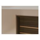 TMIR3200 in mahogany with Espresso finish, 1/2” Brushed brass inlay, and flush-to-wall jamb with 1/2” Z-reveal trim