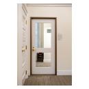 TS2020 in MDF with clear glass and one-step sticking, custom 5-panel door to left
