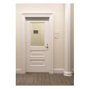 Custom panel lite door with clear glass, bolection (BM) moulding and raided (E) panel.